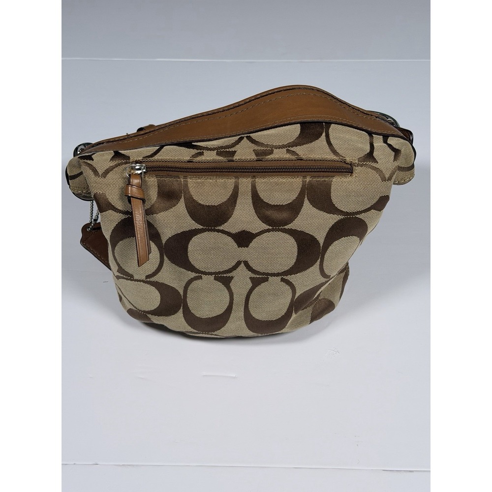 Coach Signature Shoulder Bag W/  Canvas Leather Trim Has 4 Compartments F13358
